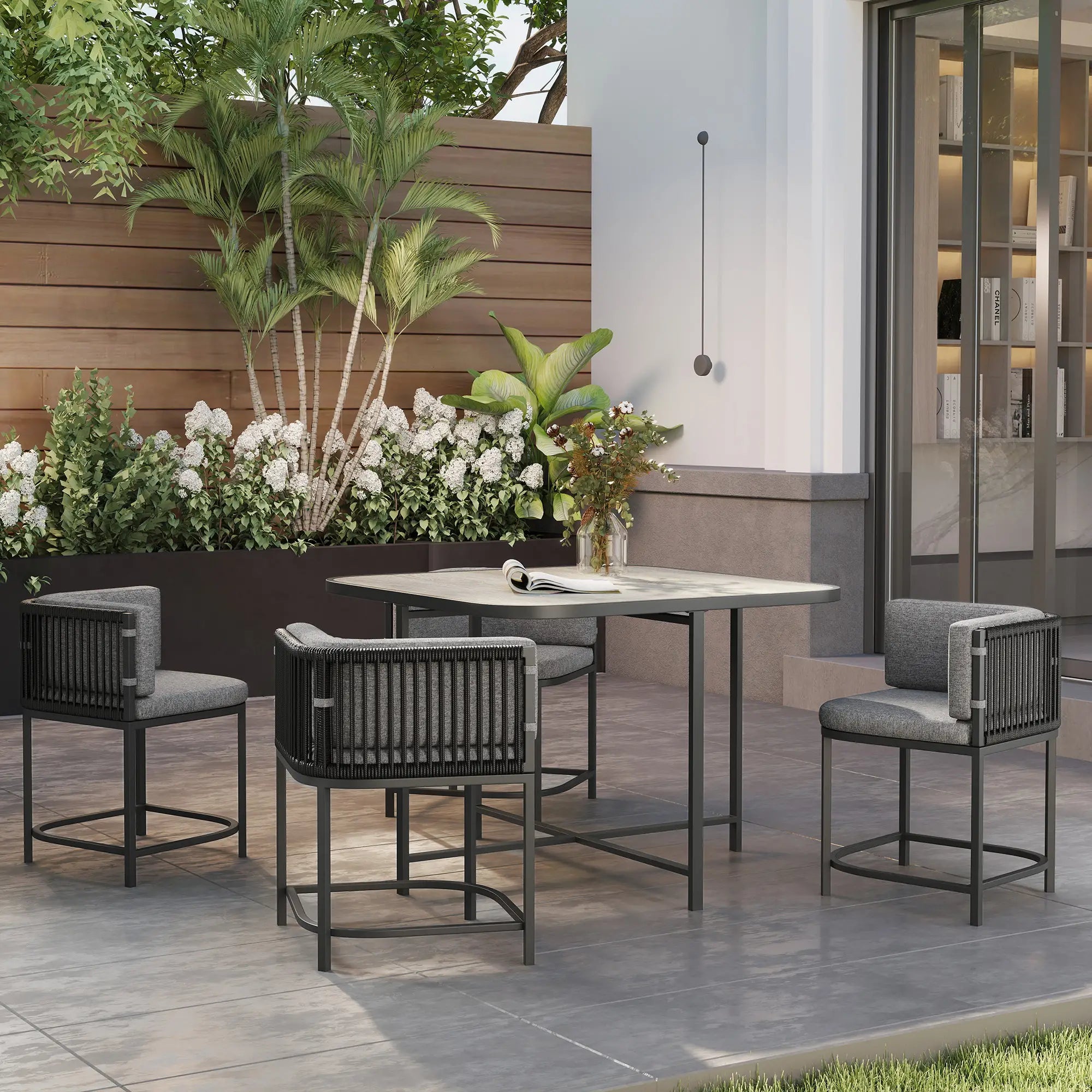 4-Seater Rattan Cubed Garden Furniture Set with Cushions - Charcoal Grey
