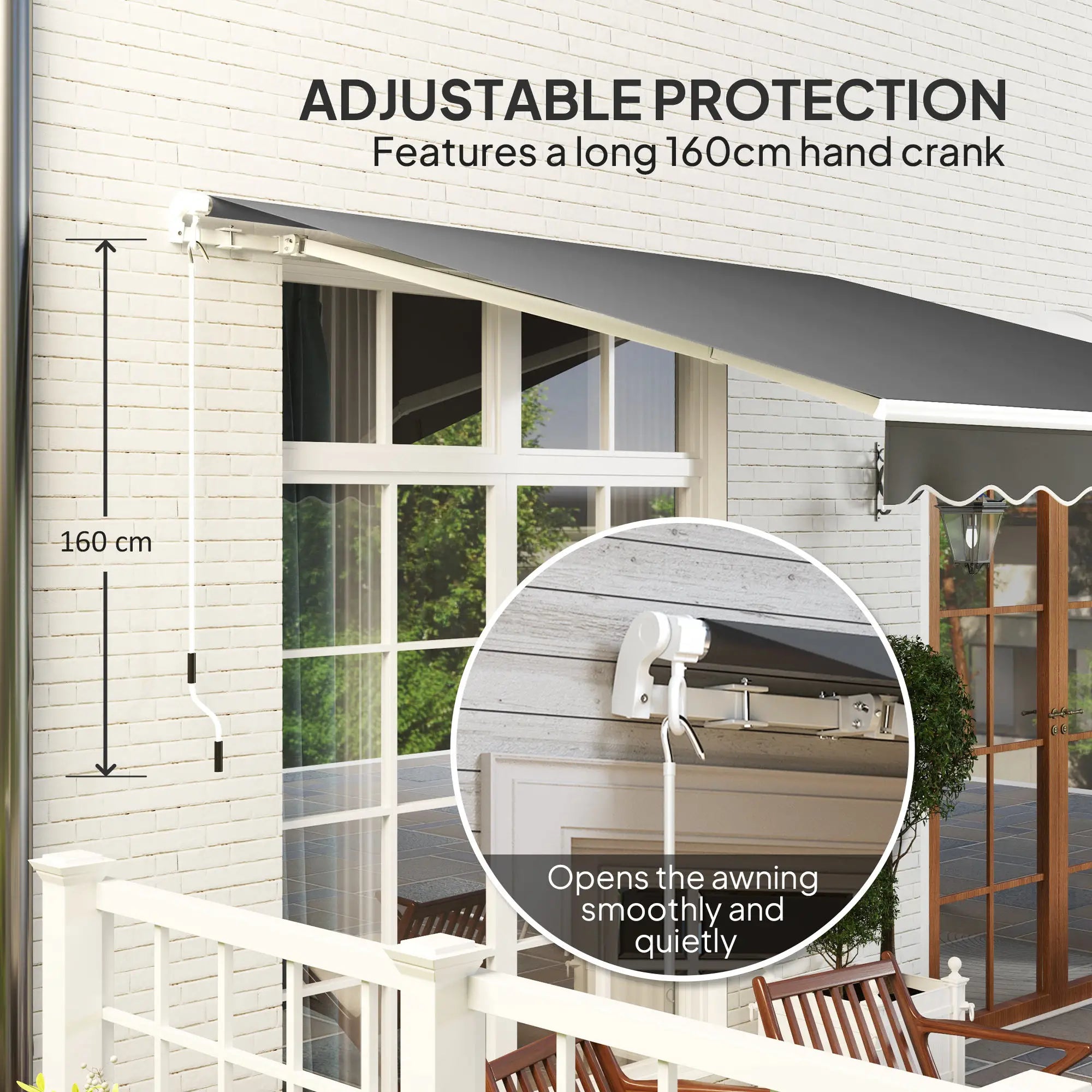 3m x 2.5m Garden Patio Manual Awning, Retractable Canopy Sun Shade Shelter with Fittings and Crank Handle, Dark Grey