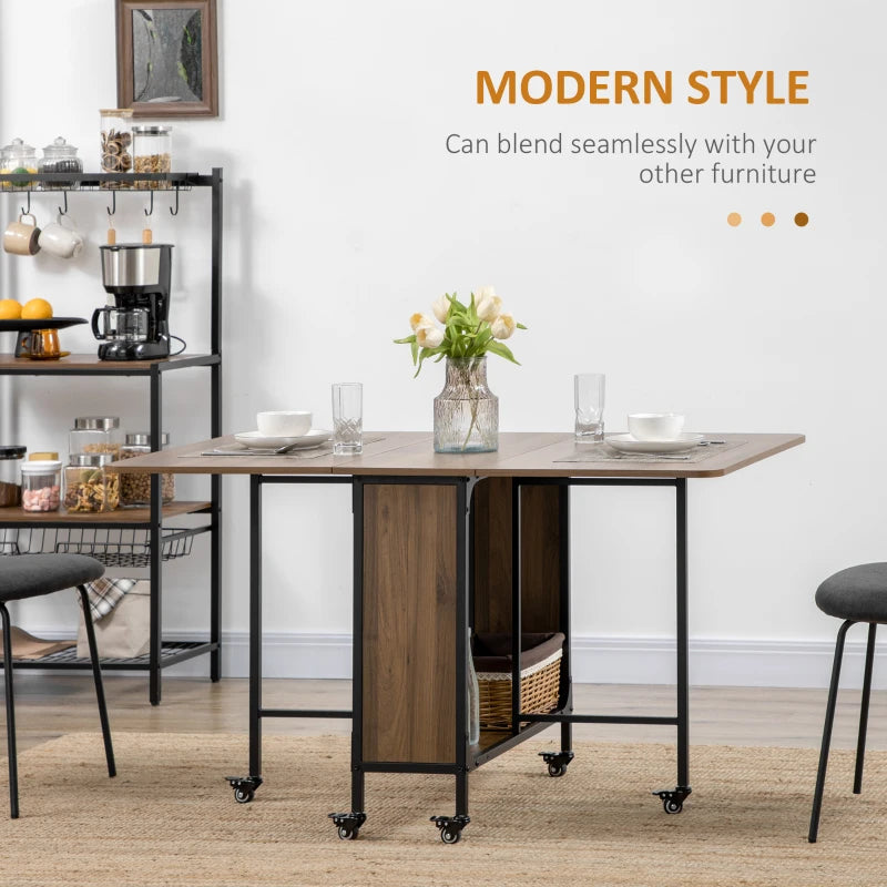 Stylish Six-Person Drop Leaf Dining Table in Brown and Black - Perfect for Small Spaces and Family Gatherings