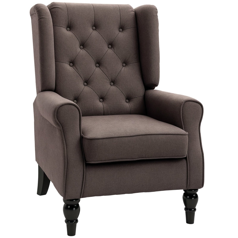 Retro Upholstered Wingback Accent Chair with Button Tufting for Living Room and Bedroom in Brown