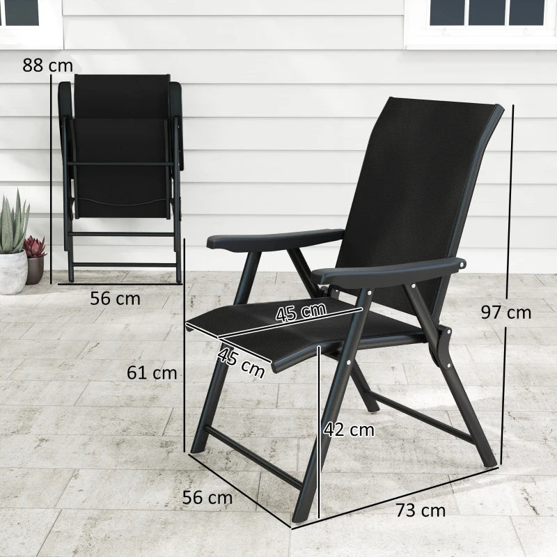 Set of Two Black Folding Outdoor Chairs - Compact Size for Patio and Garden