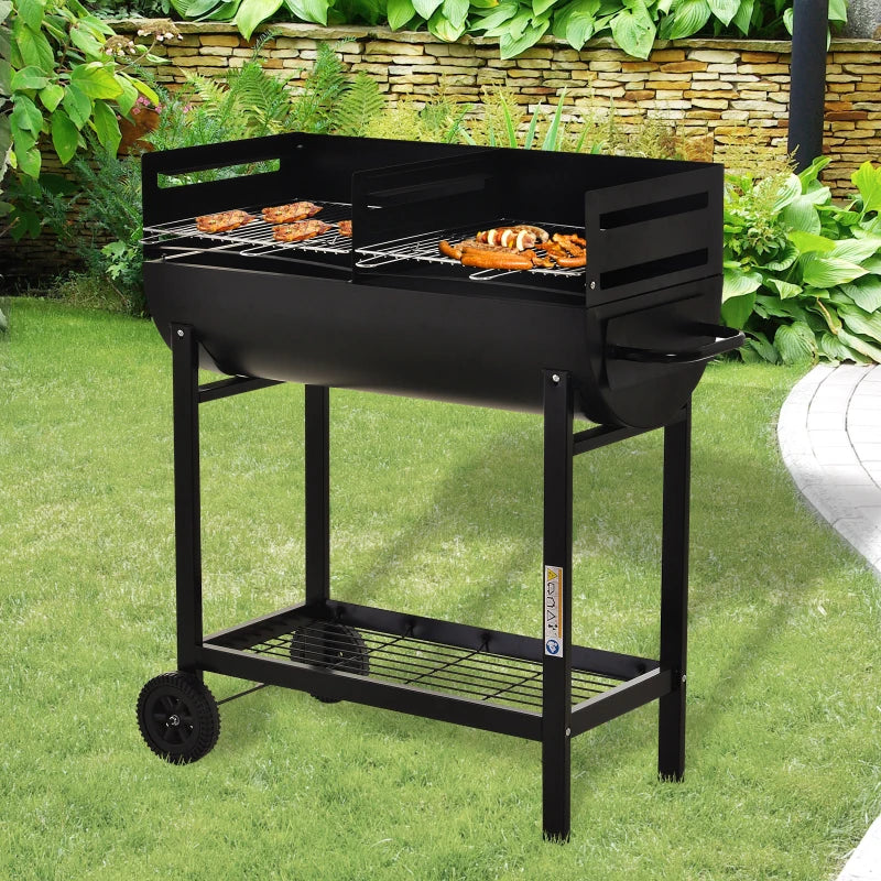Black Steel Charcoal BBQ with Wheels