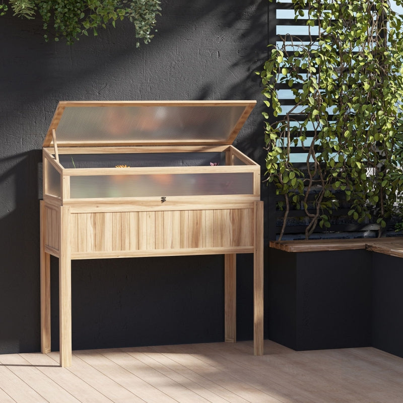 Wooden Greenhouse Garden Bed with Elevated Box - Natural