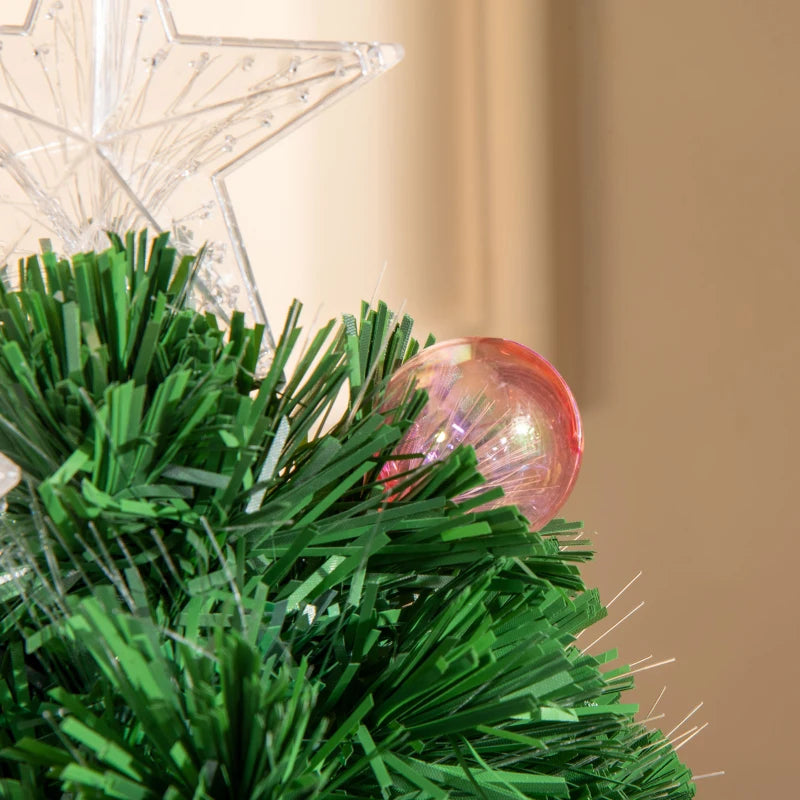 2FT Pre-lit Artificial Christmas Tree - Multicoloured Fibre Optic Xmas Decoration with LED Lights for Table Desk - Green