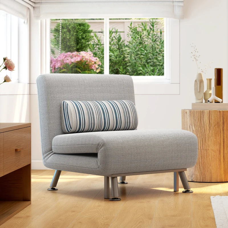 Single Sofa Bed for One Person - Foldable Lounge Chair with Pillow in Grey
