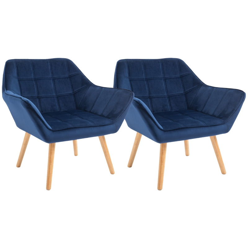Stylish Accent Armchair Set with Wide Arms and Slanted Back for Bedroom or Living Room Seating in Blue