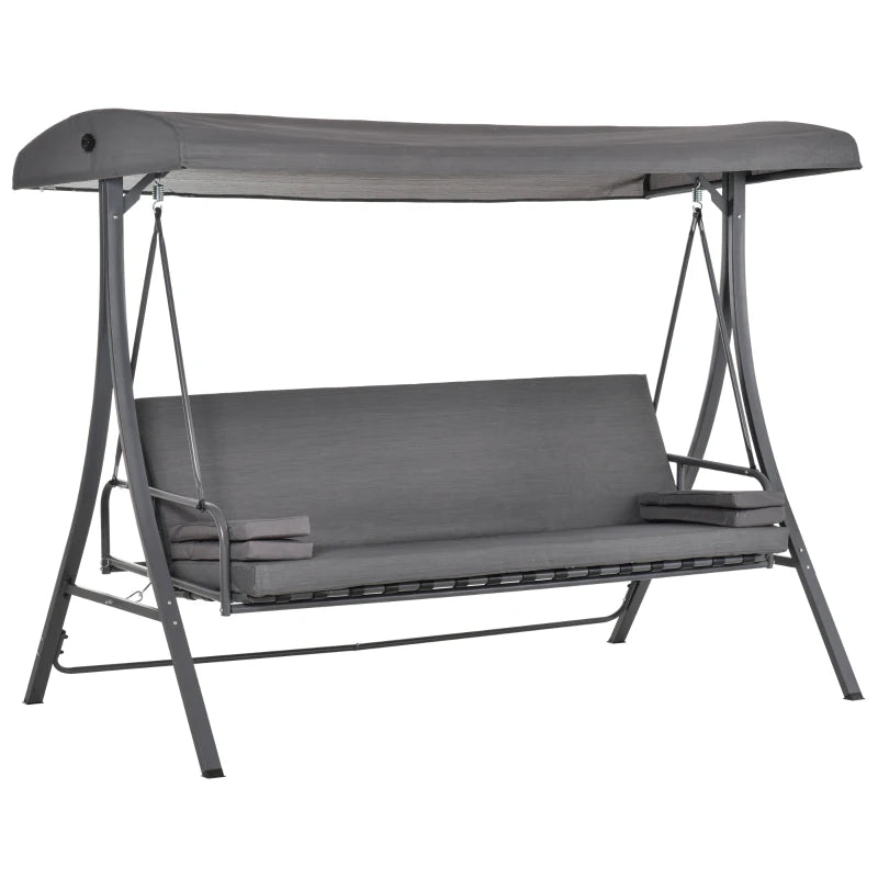 3-Seater Swing Hammock with Adjustable Canopy and Cushion - Garden Patio Furniture