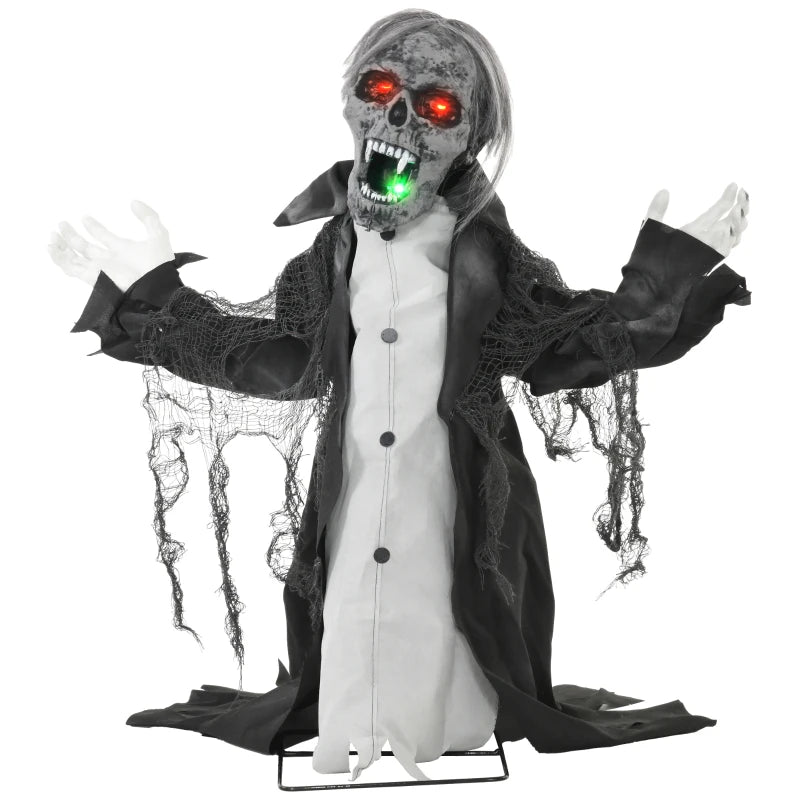Halloween Animated Skeleton Decoration with Glowing LED Eyes & Mouth - Half-Body, Battery Operated Spooky Prop