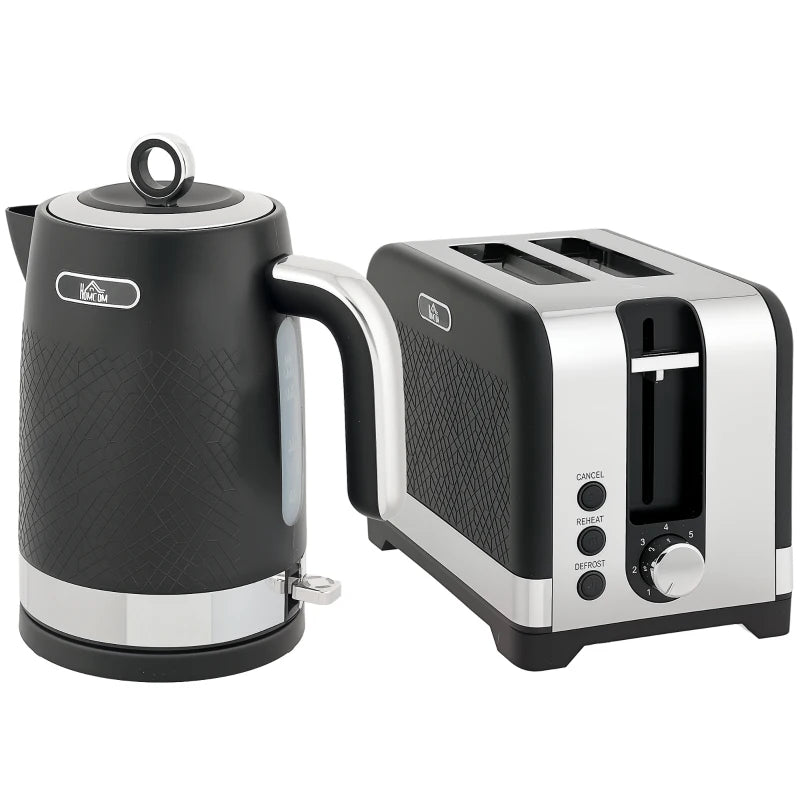 Sleek Black Textured Kettle and Toaster Set - Modern Kitchen Appliances for Stylish Cooking and Brewing