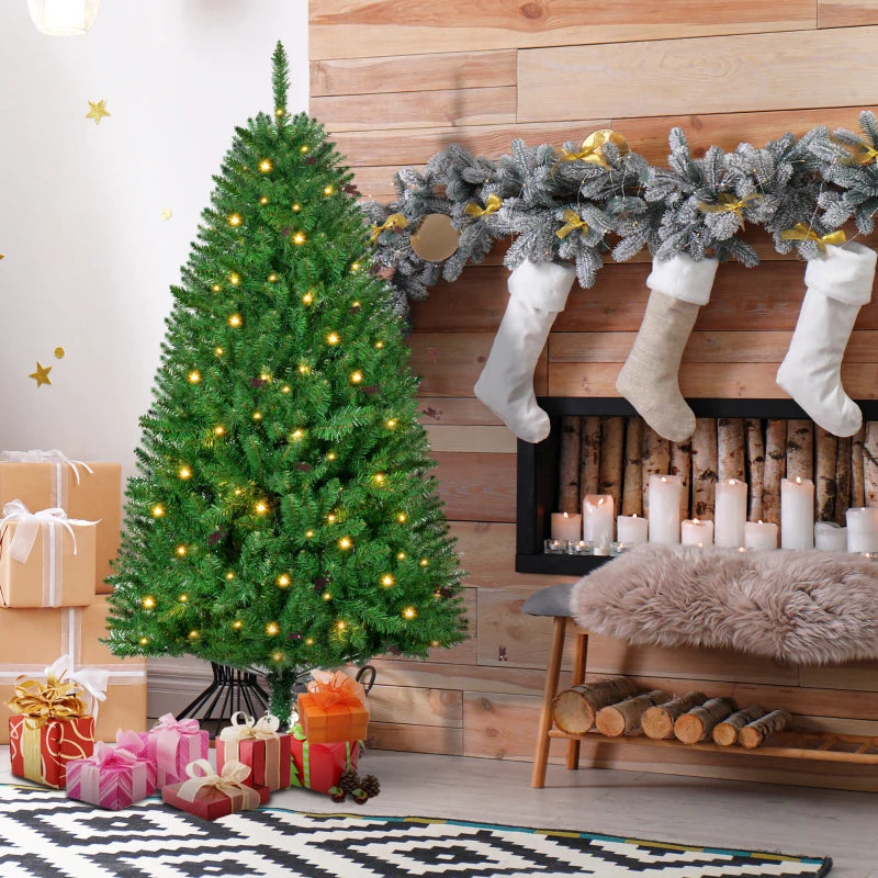 5FT Green Christmas Tree with Warm White LED Lights - Perfect Holiday Home Decoration for Festive Cheer