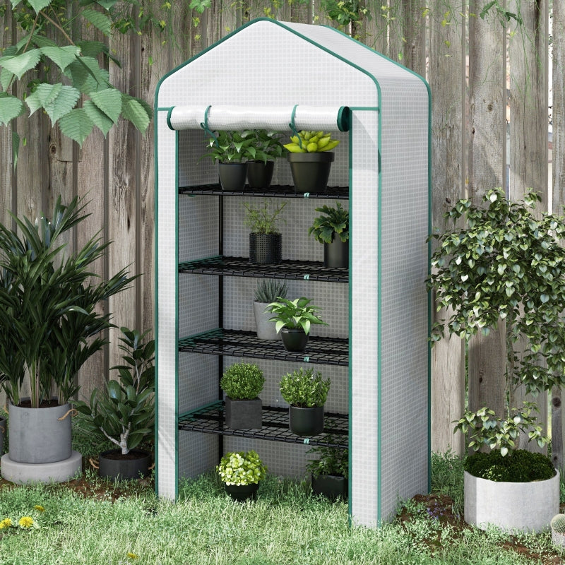 Portable White 5 Tier Mini Greenhouse with Roll-up Door, 193H x 90W x 49Dcm