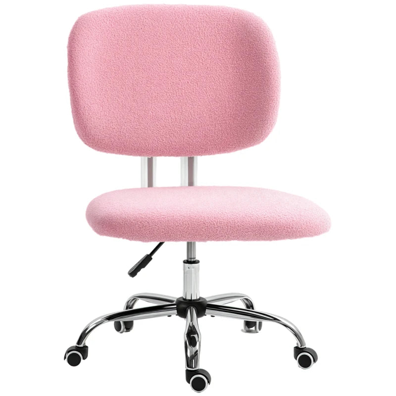 Vinsetto Pink Teddy Fleece Armless Office Chair - Cozy, Stylish, Ergonomic Design for Home & Office Use
