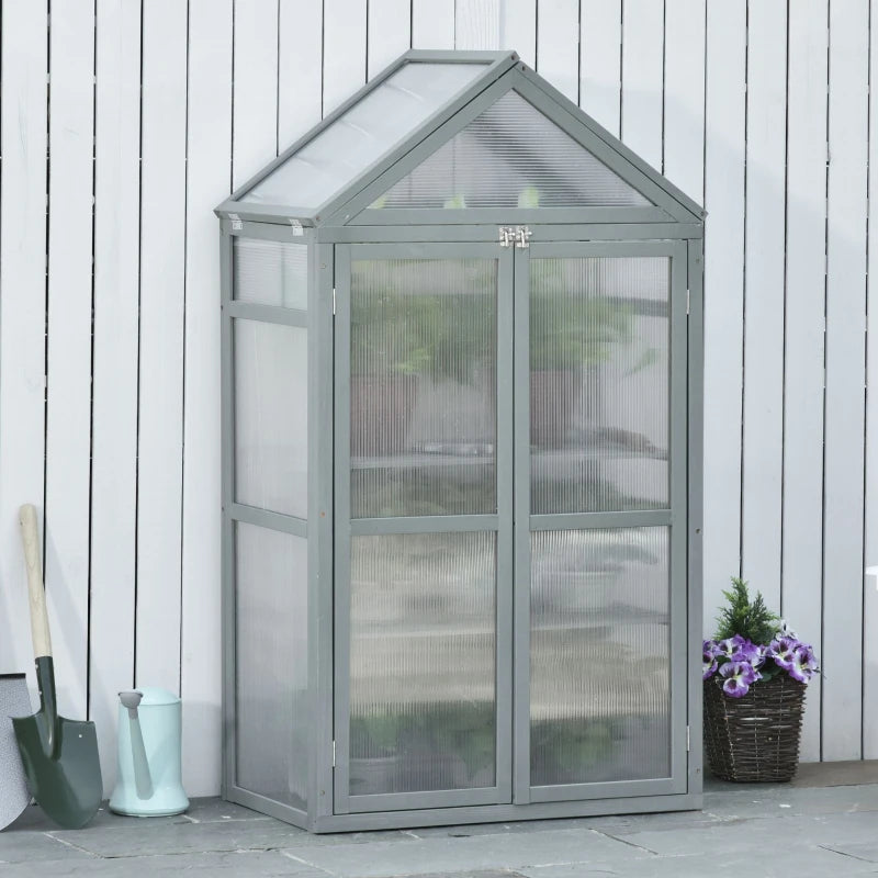 Grey Polycarbonate Garden Cold Frame Greenhouse with Adjustable Shelves