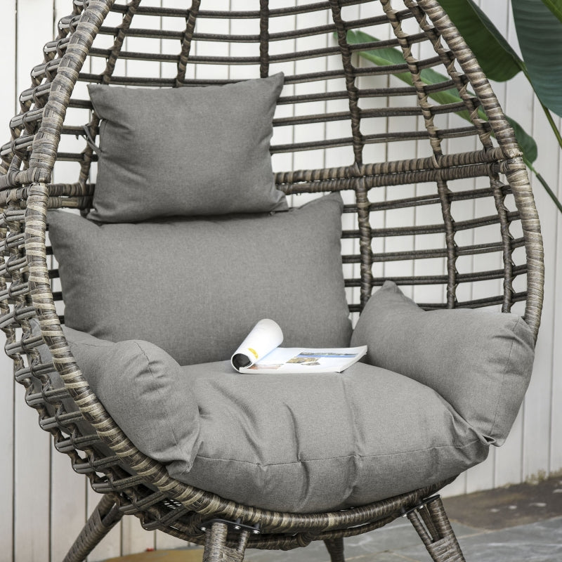 Teardrop Wicker Rattan Chair with Thick Cushions - Outdoor Egg Seat (Grey)