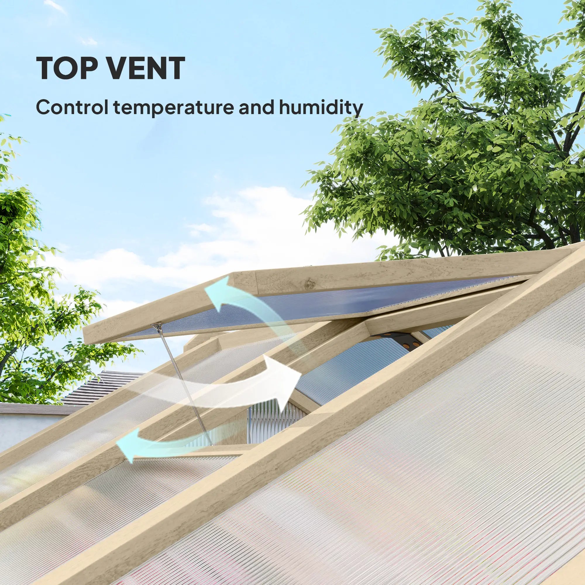 6.6ft x 6ft Polycarbonate Greenhouse - Walk-in Wooden Framed Greenhouse - Plants Grow House, Brown