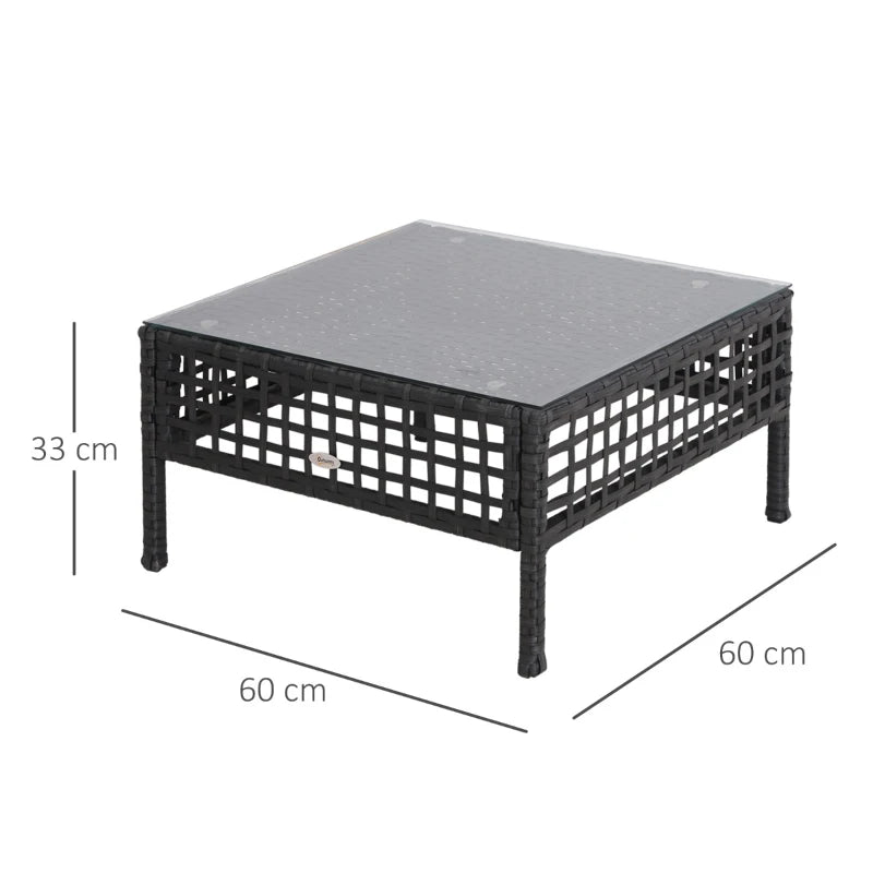 Black Rattan Side Table with Glass Top