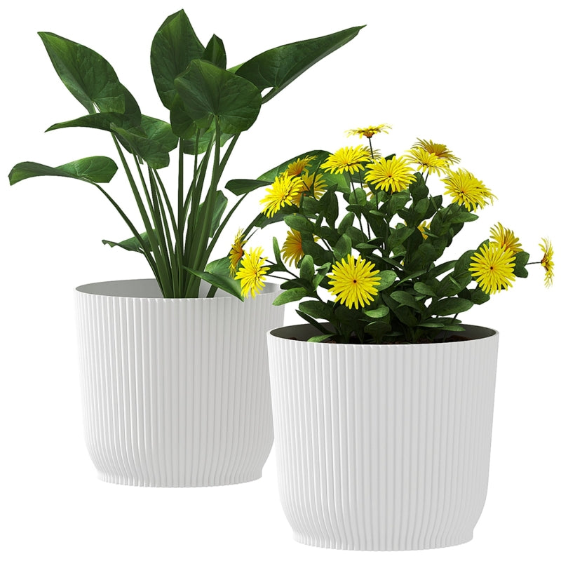 Set of Two 22cm White Planters - Stylish Indoor/Outdoor Flower Pots