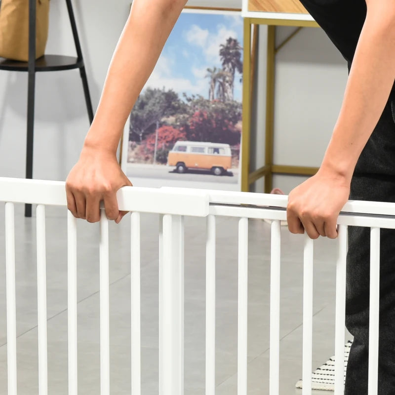 Adjustable Wooden Dog Gate - Freestanding Indoor Dog Fence Barrier, 3 Panels, Lockable, 71H x 113-166W cm, White