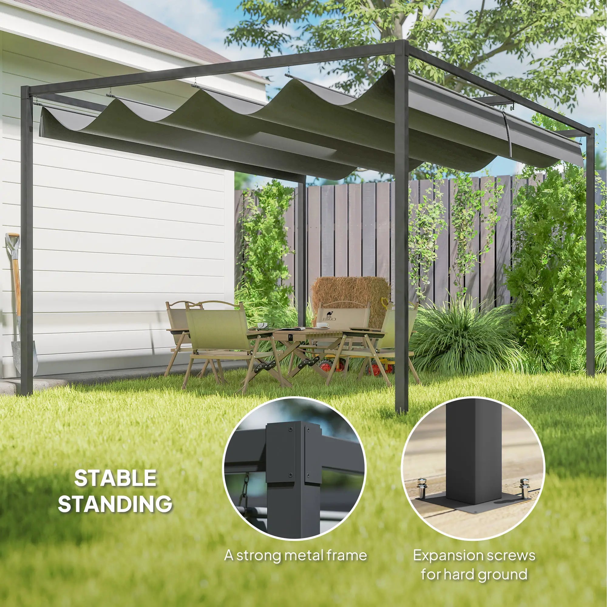 4m x 3m Dark Grey Metal Rectangular Pergola