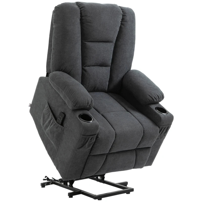 Oversized Riser Recliner Chair for Elderly - Fabric Lift Chair with Remote, Side Pockets, Cup Holder in Charcoal Grey