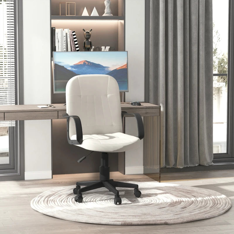 Cream White PU Leather Office Chair - Adjustable Height, Swivel Wheels, Perfect for Home Office & Study