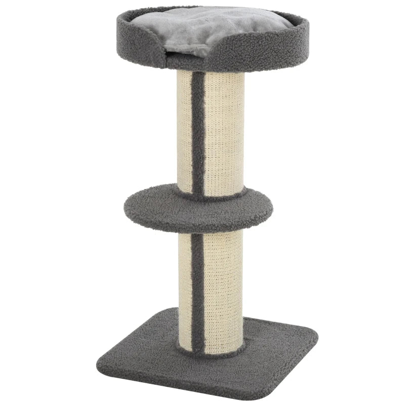 91cm Grey Cat Tree Tower with Scratching Post, Bed, Perch & Removable Cushion for Indoor Kittens