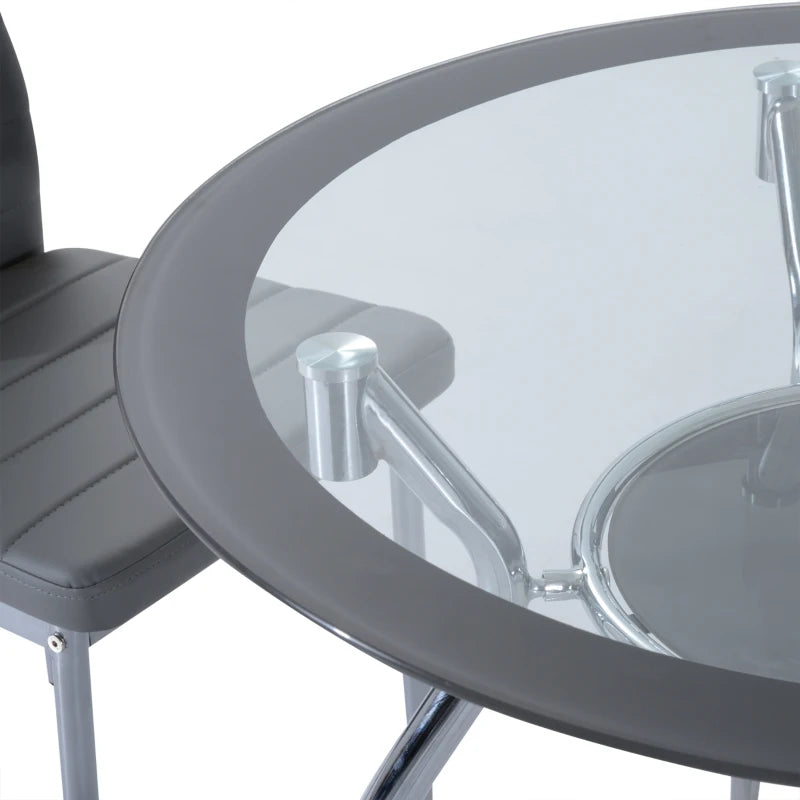 Modern Five-Piece Dining Set with Padded Chairs and Stylish Glass-Top Table in Elegant Grey Finish