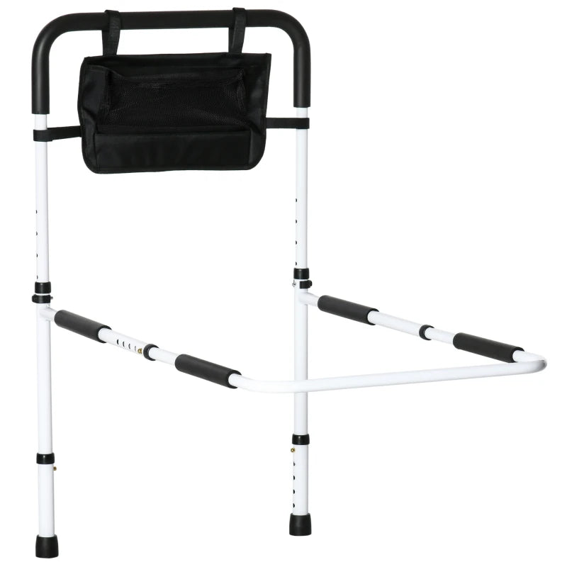 Adjustable Safety Bed Rail with Storage Pocket - Ideal Grab Bar for Seniors & Disabled - White Bed Assist