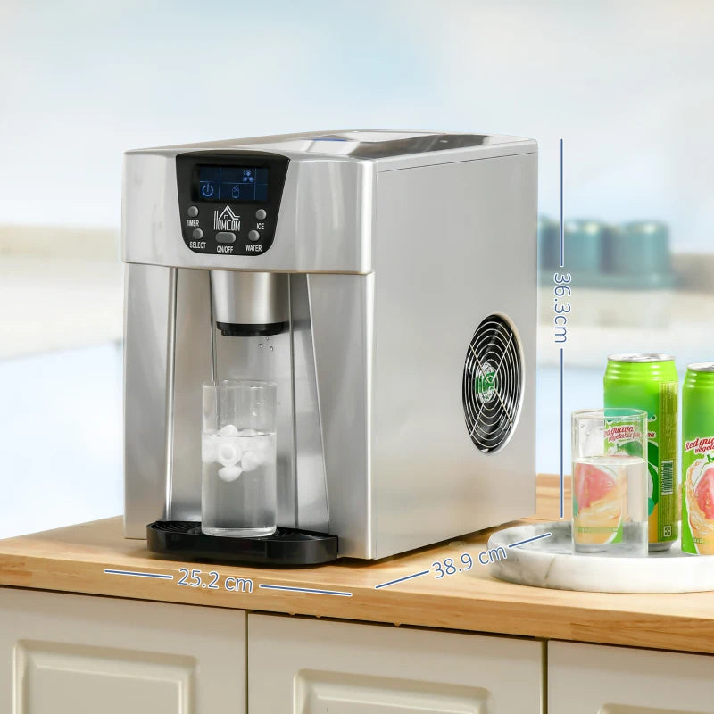 3L Ice Maker & Water Dispenser - 12kg Daily, 9 Ice Cubes in 6-10 Mins, Silver, Compact & Efficient
