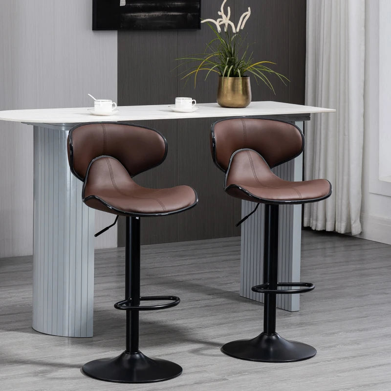 Adjustable Brown Breakfast Bar Stools Set of 2 with Curved Back 62-82cm for Kitchen, Bar, Cafe
