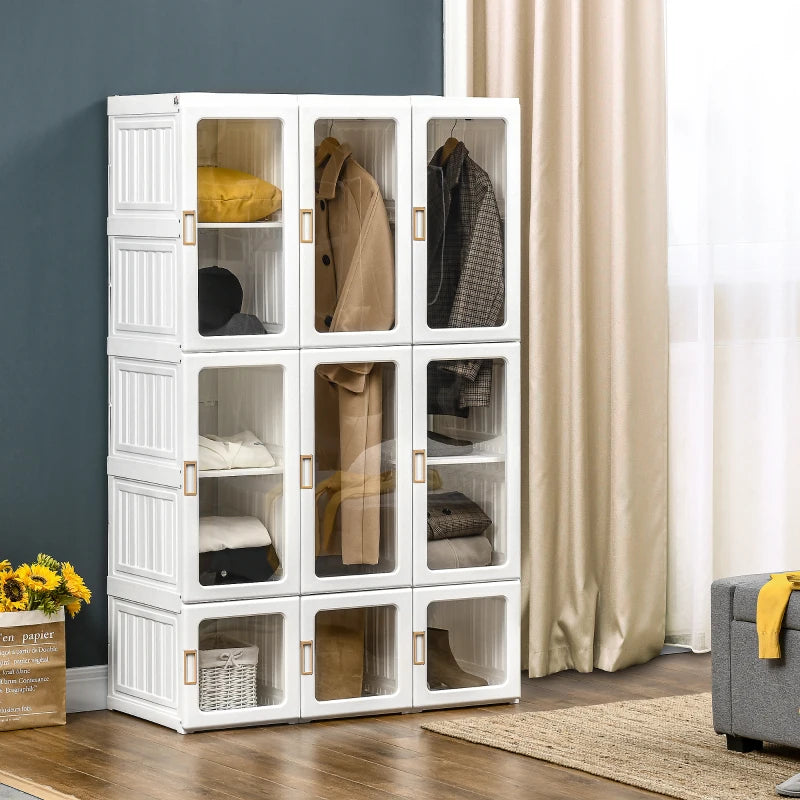 Portable Foldable Clothes Wardrobe for Bedroom with Cube Storage and Hanging Rods