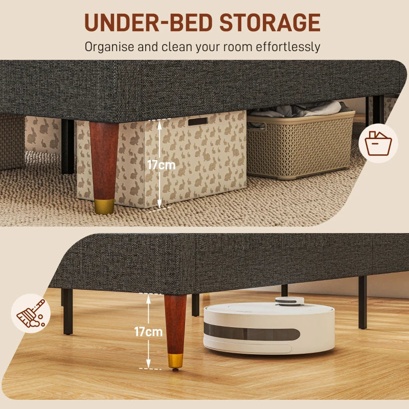 Stylish Grey Upholstered Single Bed Frame with Slats 161x208x121cm for Modern Bedrooms