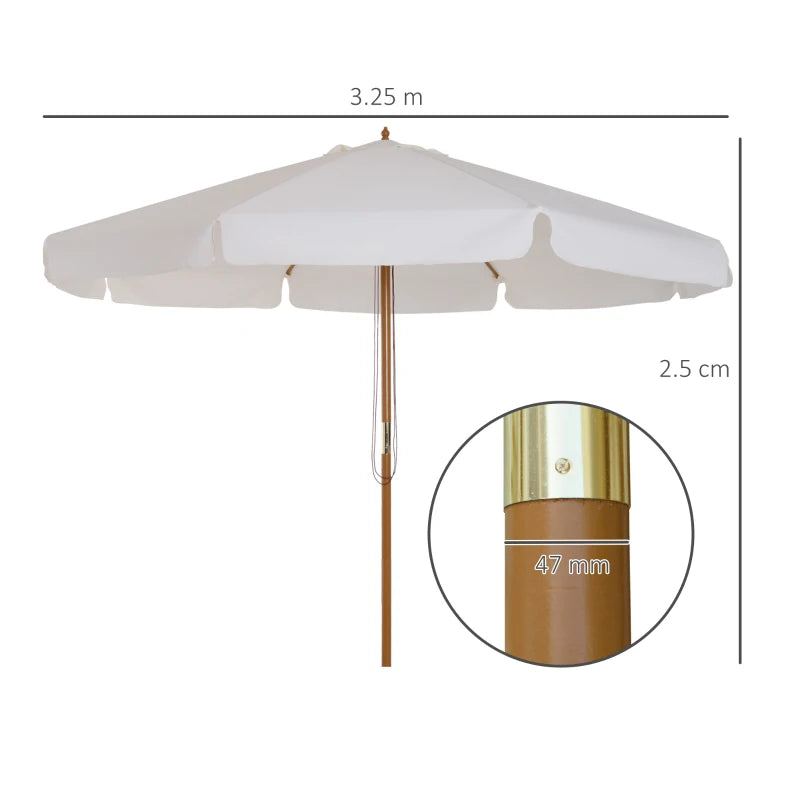 3.3m Cream White Garden Parasol Umbrella - Outdoor Sun Shade Canopy with 8 Bamboo Ribs and Wooden Pole