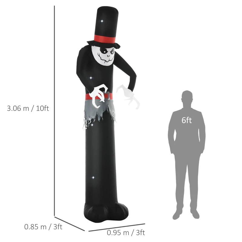 Giant 10ft Halloween Inflatable Ghost with Hat - LED Blow Up Scary Outdoor Decoration for Yard, Garden & Party