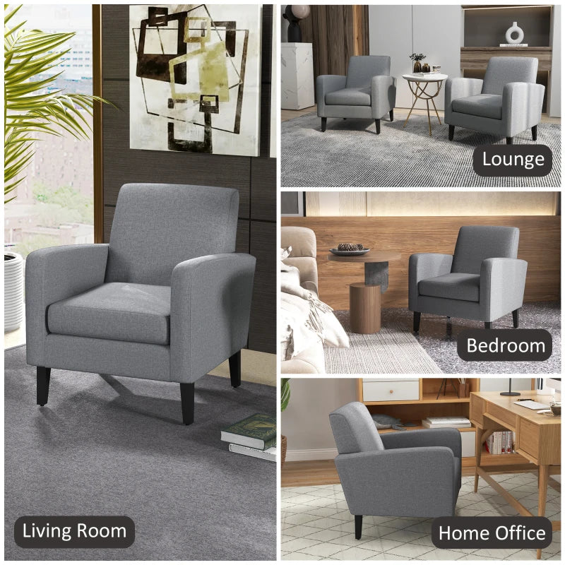 Modern Grey Upholstered Armchairs with Rubber Wood Legs for Living Room and Bedroom Decor
