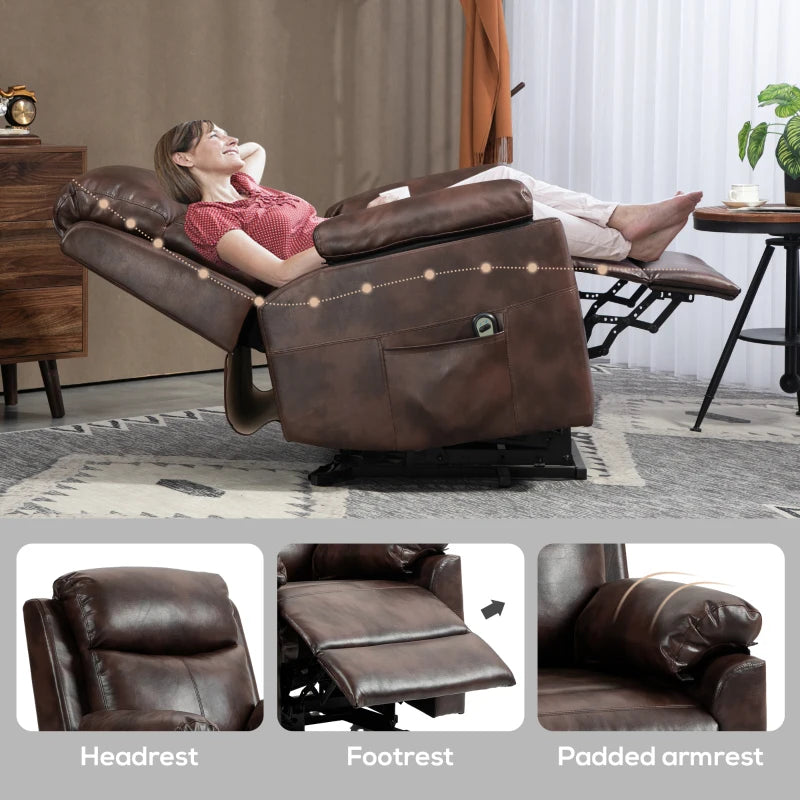 Dark Brown Faux Leather Electric Riser Recliner Chair with 70° Recline for Ultimate Comfort
