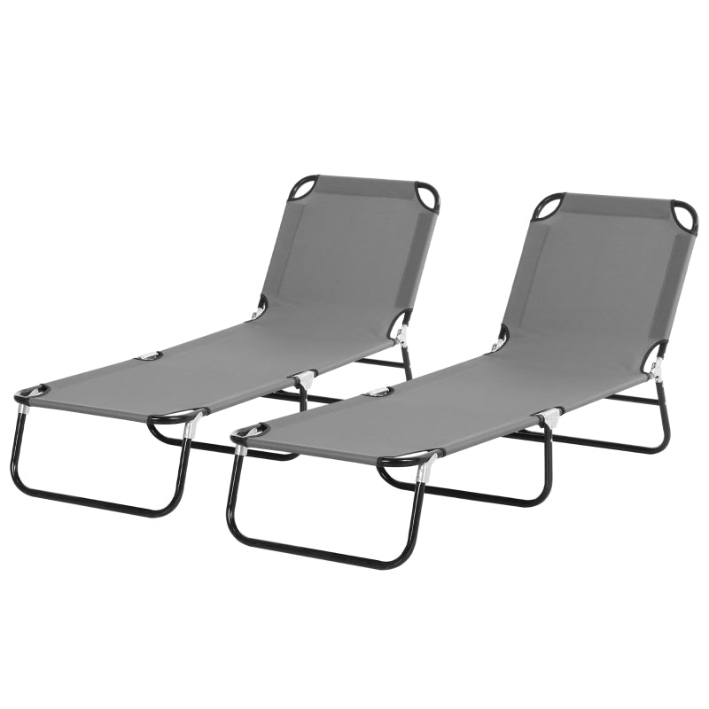 Grey Foldable Sun Loungers Set with Adjustable Backrest
