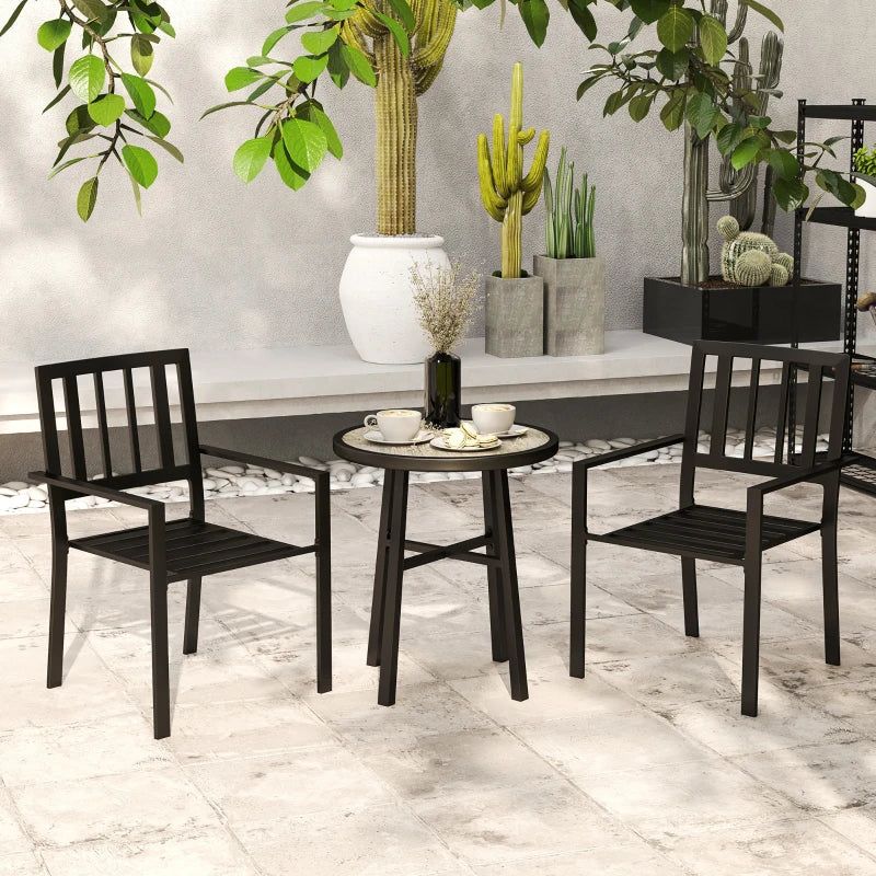 3 Piece Patio Bistro Set with Plastic Table and Stackable Chairs for Outdoor Dining