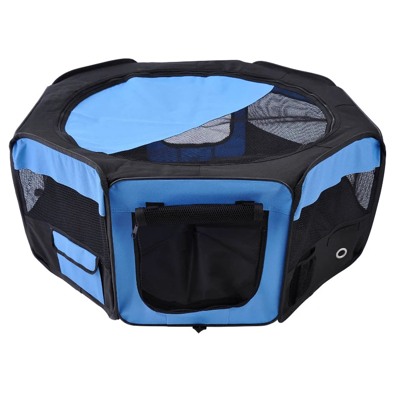 Portable Cat Dog Playpen - Indoor Outdoor Pet Pen for Puppies, Rabbits, Guinea Pigs - 90cm Diameter, 41cm Height, Blue