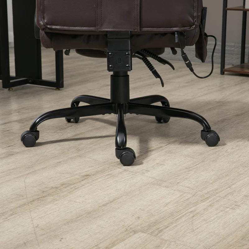 Vinsetto 6-Point Massage Office Chair - Adjustable PU Leather Desk Chair with Footrest for Home Office, Brown