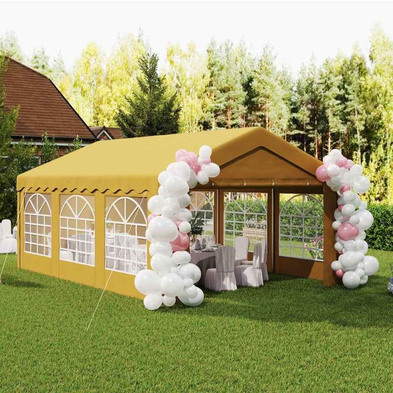 6m x 4m Yellow Garden Gazebo - Galvanised Marquee Party Tent with Removable Sides and Windows for Weddings and Events