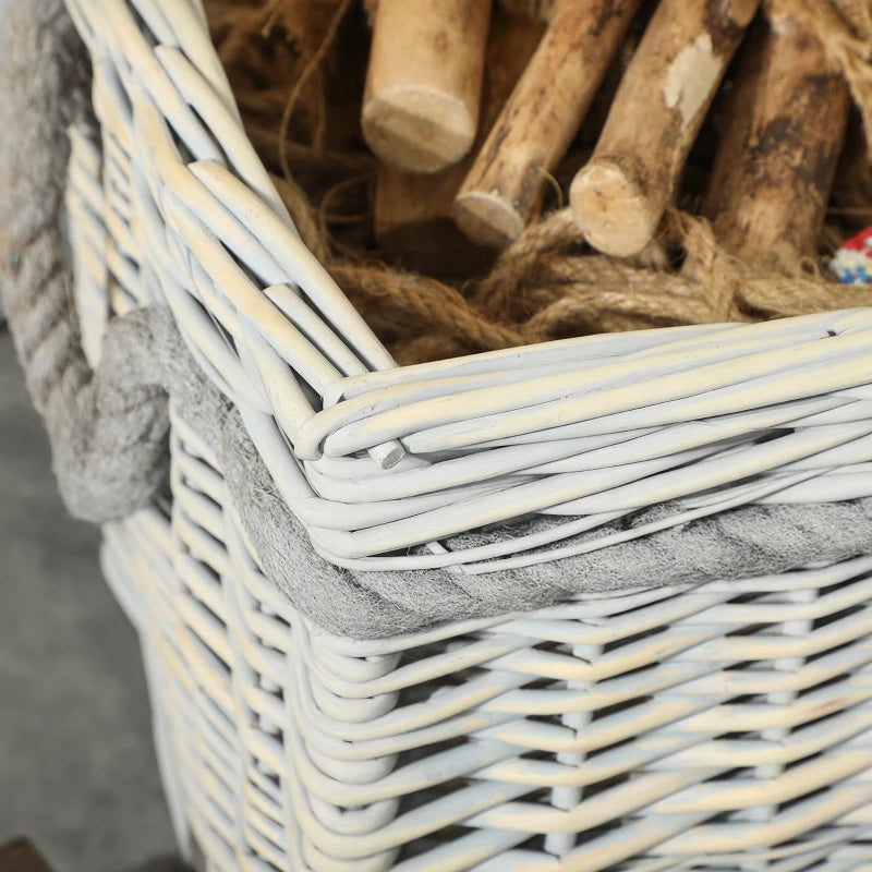 Set of 3 Beige Round Log Baskets with Lining & Rope Handles - Ideal for Wood Burner, Fireside Storage & Blankets