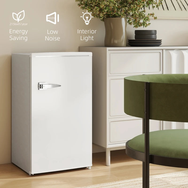 85L Retro Under Counter Fridge with Chiller Box, Adjustable Thermostat & Glass Shelves - Compact White Refrigerator
