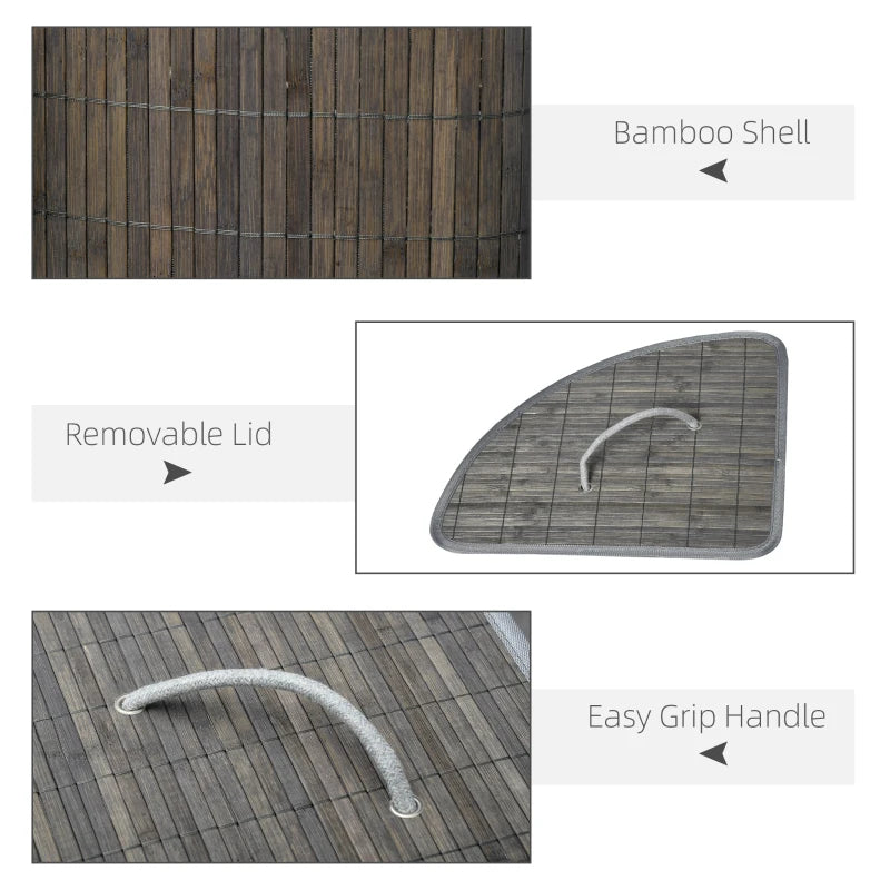 Stylish Grey Bamboo Laundry Basket with Lid - 55L Hamper, Removable Washable Lining, Perfect Corner Storage, 38x38x57cm