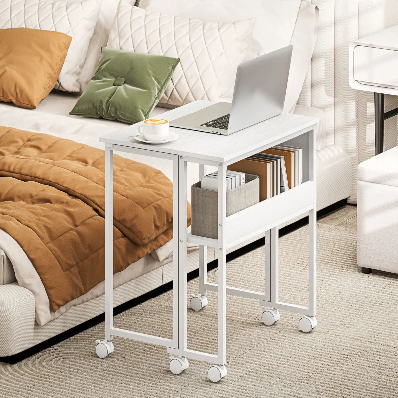63 cm White Drop Leaf Writing Desk - Compact Home Office Workstation with Versatile Folding Design