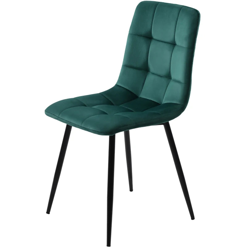 Set of 4 Green Velvet Upholstered Dining Chairs with Metal Frame & Backrest - Stylish 44x41x86 cm Design