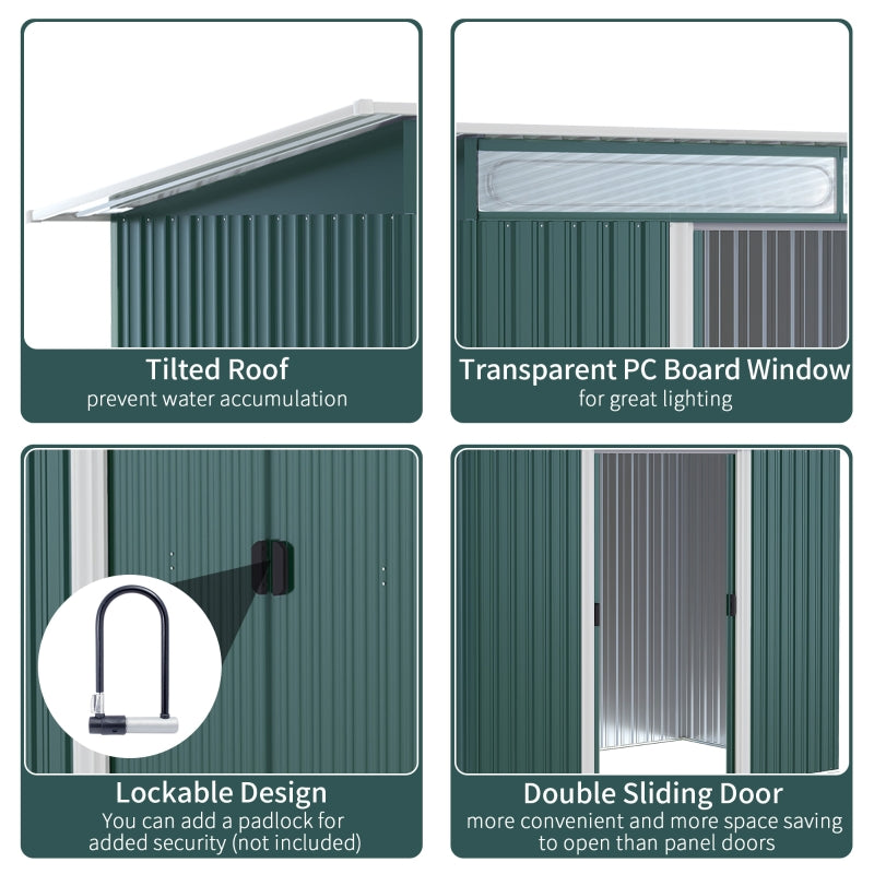 4.4ft x 8.5ft Green Metal Shed With Lightsky Panels