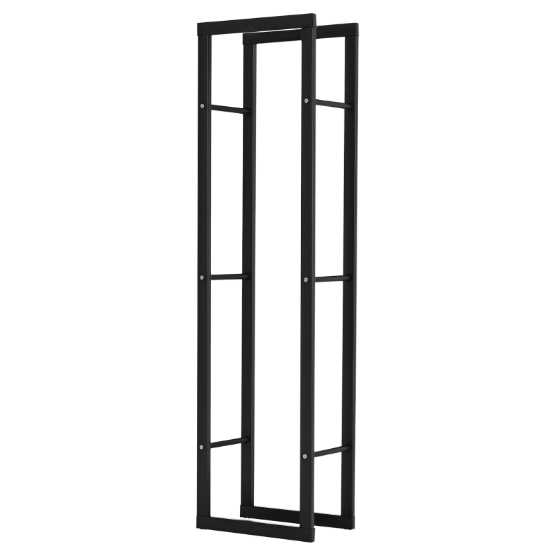 Tall Metal Firewood Log Holder Rack - Indoor Outdoor Fireplace Wood Storage Shelf, Rust-Resistant, Black, 40W x 25D x 150H cm