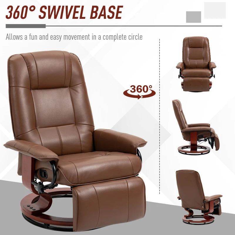 Brown Faux Leather Reclining Armchair with Footrest - 145° Adjustable Backrest for Ultimate Comfort