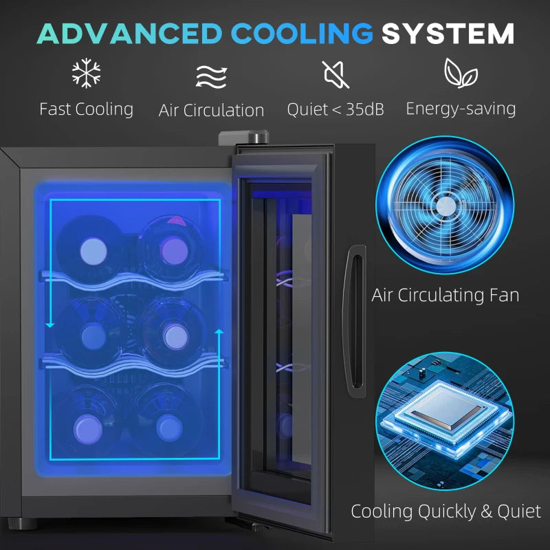 Compact 6-Bottle 8-18 Countertop Wine Fridge - Sleek Black Design for Home & Office Wine Storage